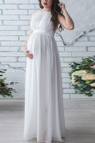Elegant Solid V Neck Sleeveless Maternity Dress Pleated Splice Design For  Pregnant Women, Casual Vintage Style For Spring & Autumn From George_v,  $28.25