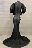 Black See-through Sparkly Puffy Sleeves Maternity Dress