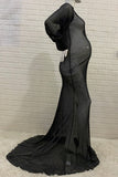 Black See-through Sparkly Puffy Sleeves Maternity Dress