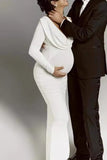 Ivory Cowl Neck Mermaid Maternity Photoshoot Dress