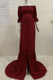 Off-the-shoulder Puffy Sleeves Vintage Maternity Dress