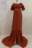 Off-the-shoulder Puffy Sleeves Vintage Maternity Dress