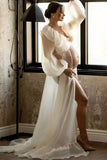 White Sexy Ruffled See-through Maternity Photoshoot Dress