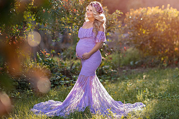 Lace Patched Tulle Cute Maternity Dress For Baby Shower – Glamix