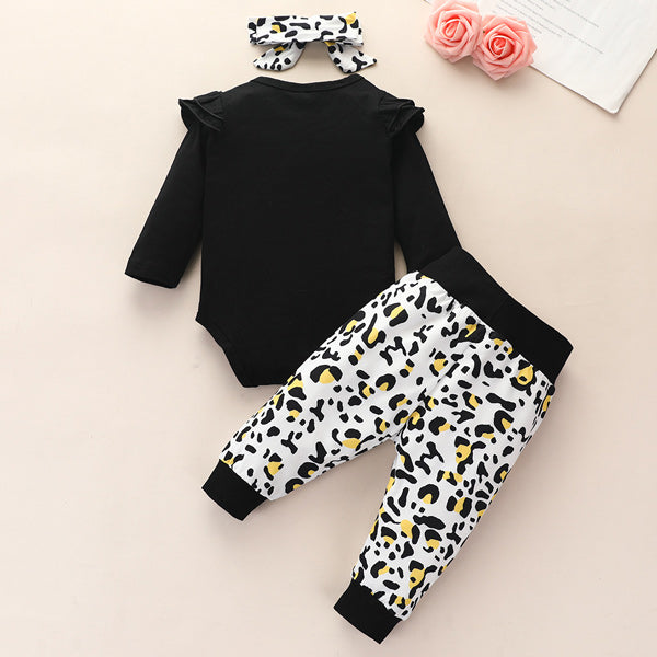 2pcs Baby Girl Solid Long-sleeve Ruched Top and Leopard Flared Pants Set
