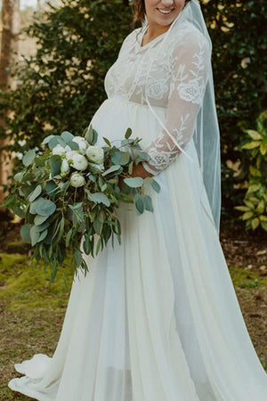 Long Sleeve Sweetheart Maternity Flare Gown
