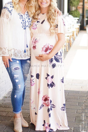 Fashion Floral Boho Off-the-shoulder Maternity Dress Holiday Dress