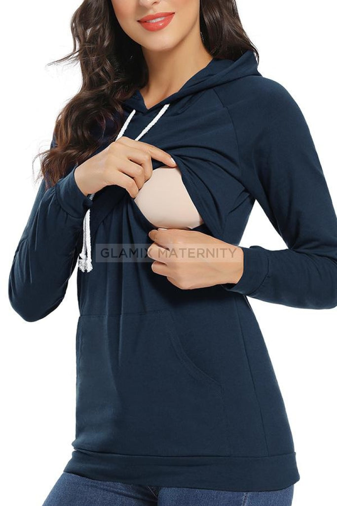 Cotton Blend Burgundy Maternity & Nursing Sweatshirt