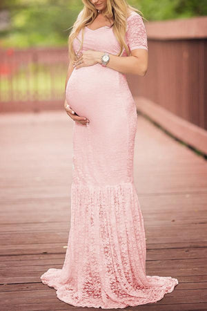 Gorgeous A-line Lace Maternity Photoshoot Gown