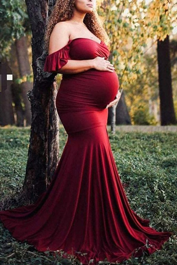 Off Shoulder Mermaid Maternity Dress For Photoshoot Elegant Stretch Fabric  Pregnancy Gown For Baby Shower, Photography From Dp02, $26.45