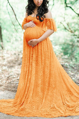 Gold Sexy Photography Tulle Lace Pregnancy Maxi Gown Maternity