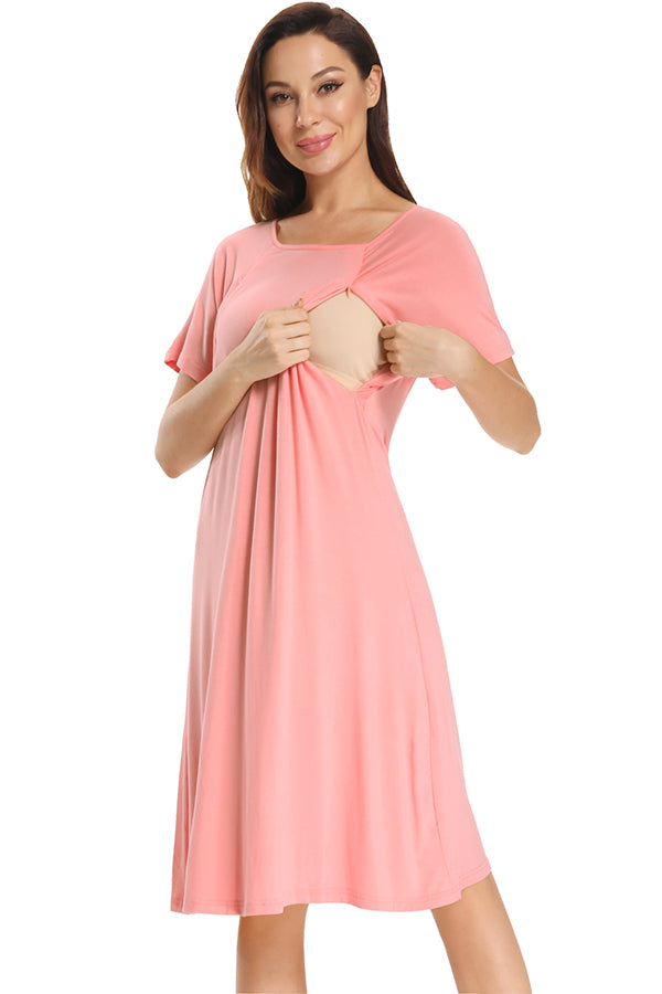 WAJCSHFS Maternity Dresses Summer Women's Maternity Ruffle Straps Button  Front Nightgown Nursing Breastfeeding Cami Sleepwear (Beige,L)
