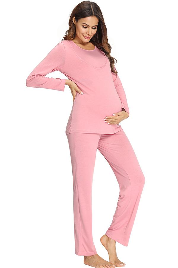Pink Gown and Lacy Maternity Pajamas Set 
