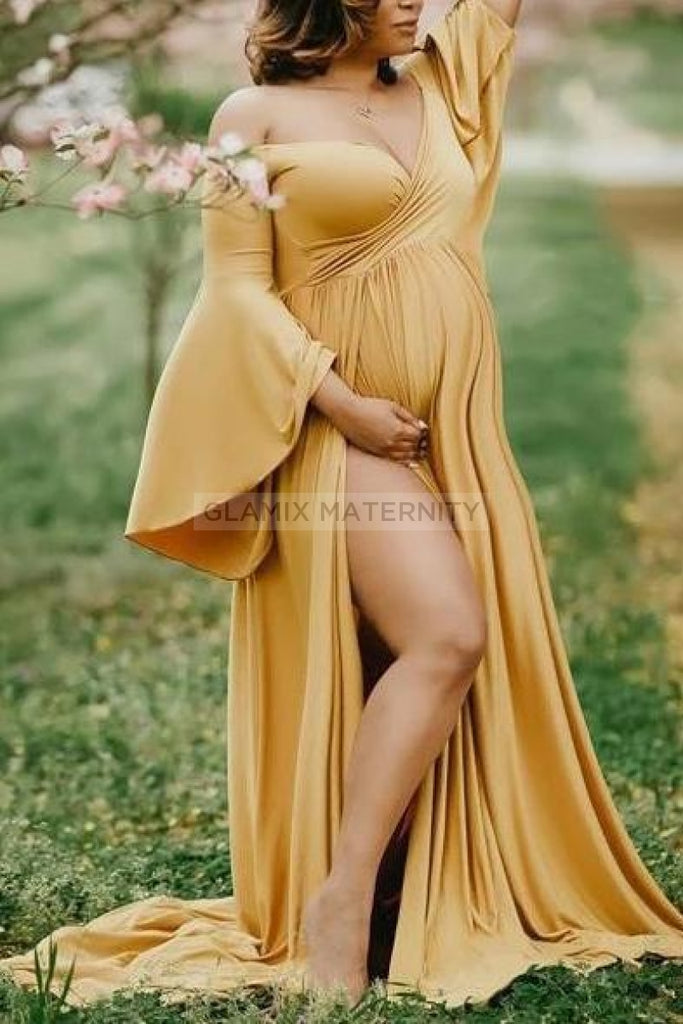 Tie Front Flare Maternity Gown