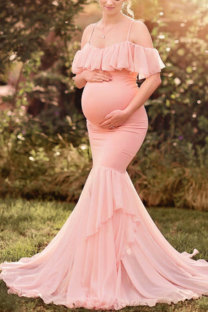Pink Cute Maternity Dresses For Photo Shoot Strapless Baby Shower